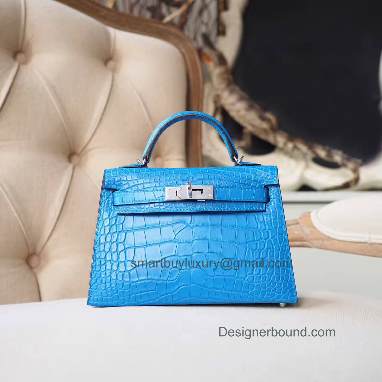 Hermes Mini Kelly II Bag in 7q Mykonos Matte Alligator PHW